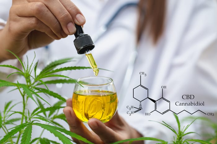 woman holding a dropper of CBD Oil