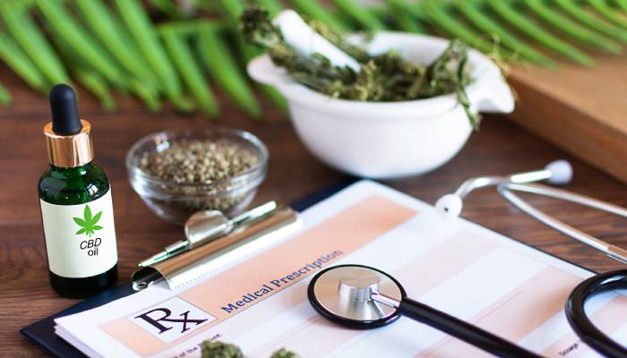 A medical prescription sheet is ready for a medical professional to use to prescribe medical marijuana to a patient.